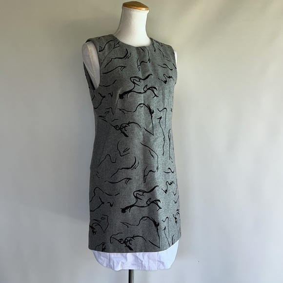 Misha Nonoo Embroidered Wool Shift Dress - sz 2 - Picture 2 of 8